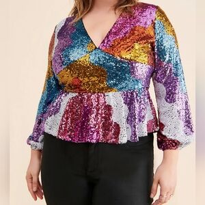 Hutch The Montana long sleeve peplum sequin top Size 3x